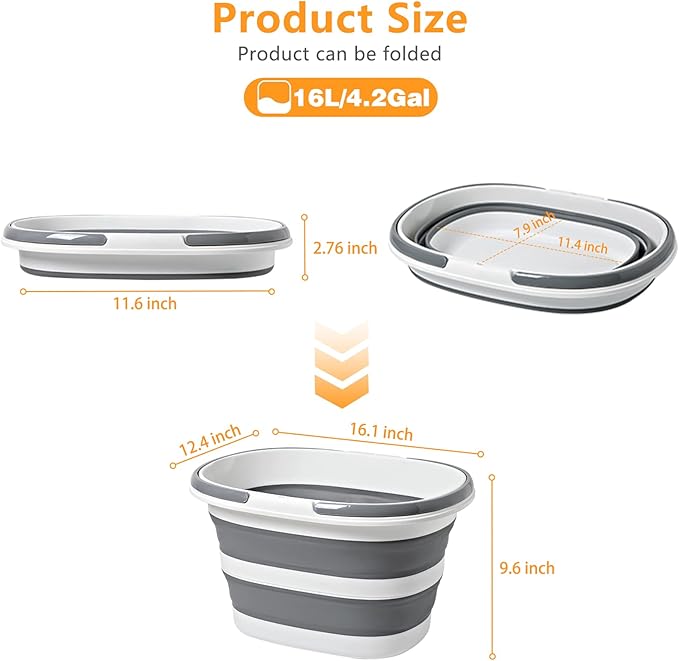 Goderewild Large Collapsible Bucket 4.2 Gallon (16L) for House Cleaning, Camping, and More - Space Saving, Multiuse Water Bucket for Cleaning Mop - Lightweight and Portable (Grey-1)