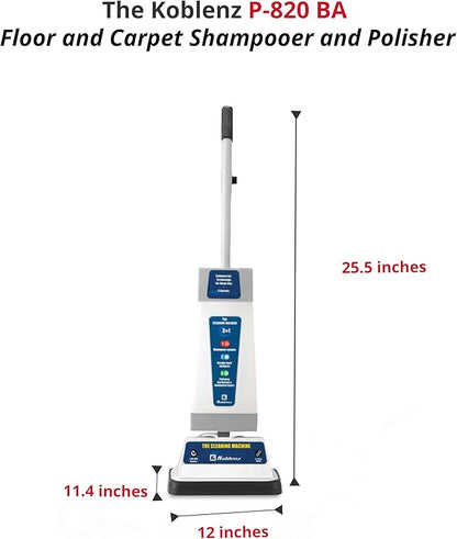 Koblenz P-820 BA Carpet Shampooer and Floor Polisher, Floor Scrubber Machine, 3-Speed, Scrubbing Brushes, Polishing Pads, Buffing Pads, Carpet Cleaner Machine, Includes Cleaners, Blue/Gray