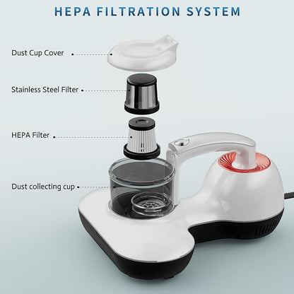 Hersven Mattress Vacuum Cleaner, 16KPa Handheld Bed Vacuum with UV Light & High Heating Tech, Deep Cleaning for Mattresses, Pillows, Sofas, Pet Hair and Carpets