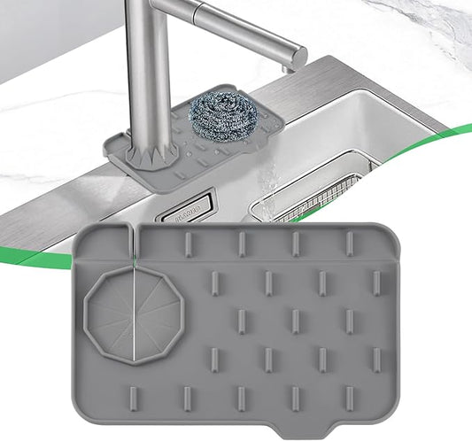 Kitchen Sink Splash Guard, Silicone Faucet Mat, Soap Dish Pad, Sponge Holder Sink Protector Trays, Faucet Handle Drip Catch for Bathroom Kitchen Countertop Gadgets Accessories 8.3 x 5.7 Inch