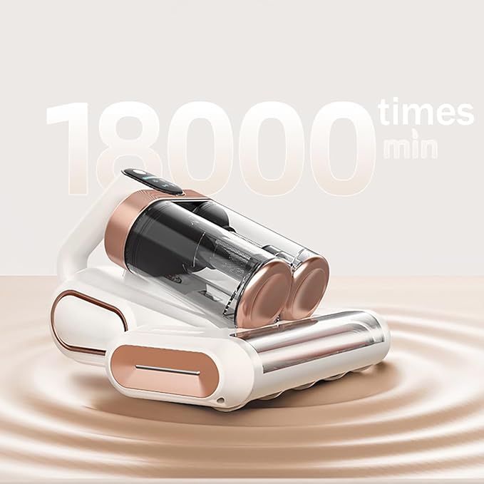 Cordless Double-Cup Mattress Cleaner, 18Kpa Suction 253.7nm UV-C Light & 80000Rpm Rotation Ultrasonic Tech, Portable Handheld Vacuum for Bed/Fabric Sofa/Carpet Cleaning(White)