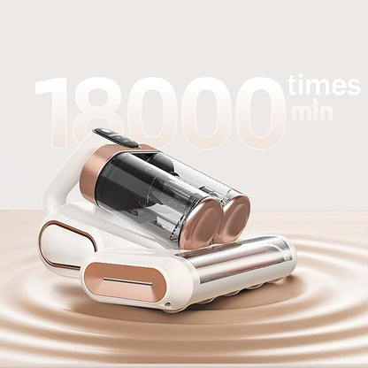 Cordless Double-Cup Mattress Cleaner, 18Kpa Suction 253.7nm UV-C Light & 80000Rpm Rotation Ultrasonic Tech, Portable Handheld Vacuum for Bed/Fabric Sofa/Carpet Cleaning(White)