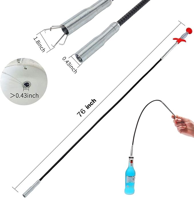 Upgraded Drain Snake 76" with Hook, Plumbing Snake Auger Tool, Sink Snake Drain Clog Remover for Bathroom Kitchen