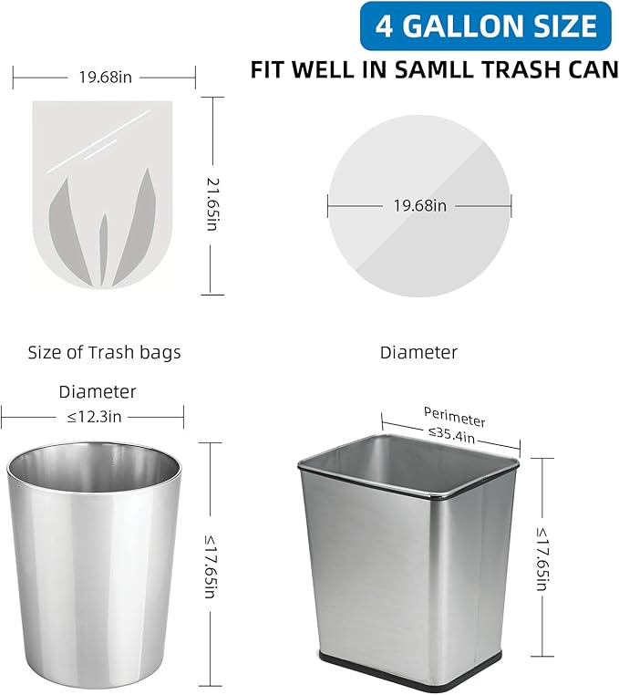4 Gallon Biodegradable-Trash-Bag Small-Garbage-Bags For Bathroom - White Compostable 200 Count Unscented Kitchen Can Liners Office Waste Basket 15L Tiny Recyclable Acqkunlo