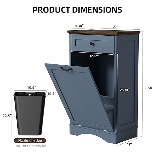 AHB 13 Gallons Tilt Out Trash Cabinet Hidden Trash Can Cabinet Freestanding Garbage Recycling Cabinet with Hideaway Drawer Pet Proof Trash Bin for Kitchen Living Room, Blue
