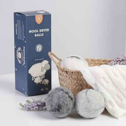 Wool Dryer Balls Handmade 3 Pack XL,Organic Laundry Dryer Balls,100% New Zealand Wool Natural Fabric Softener,Reusable 1000 Loads,Wrinkles Free, Shorten Drying Time,Baby Safe (3 Pack,Cloudscape Trio)