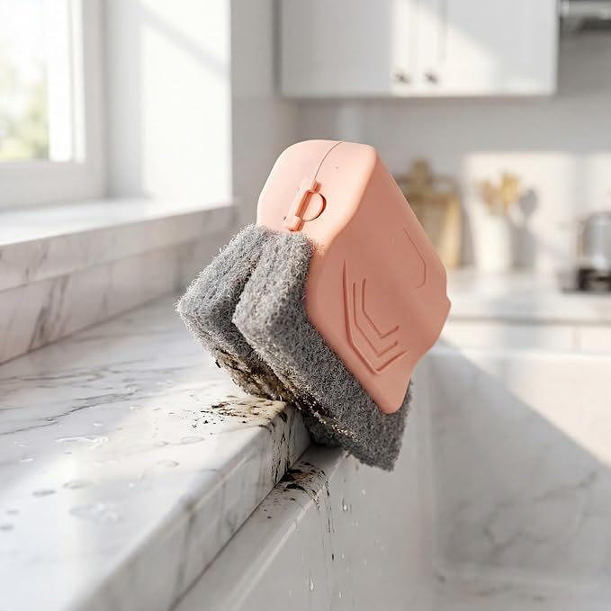 3 Pack Window Track Cleaning Brush Set, Multi-Purpose Groove Cleaner Tool with Detachable Head & Corner Scraper, for Window Tracks, Tile Grout, Blinds, Car Vents & Narrow Gaps (Pink)