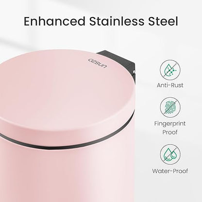 Cesun 1.2 Gallons Small Pink Trash Can, Bathroom Garbage Can with Lid and Foot Pedal, Mini Round Wastebasket for Bathroom, Bedroom, Office, 4.5 Liters / 1.2 Gallons, Pink