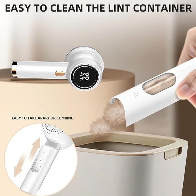 Q20 Fabric Shaver, Rechargeable Lint Remover, 3-Speed with LED Display (White)