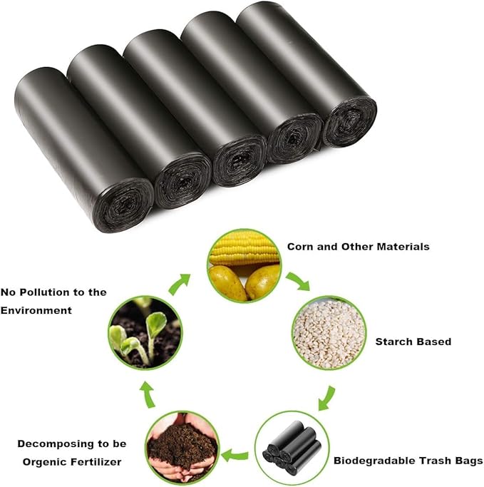 4 Gallon Biodegradable Black Trash Bag - Small Garbage Bags For Bathroom Can 4-6 Gallon 200 Counts Compostable Kitchen Unscented Recycling Little Waste Basket Liners Office Bulk Acqkunlo