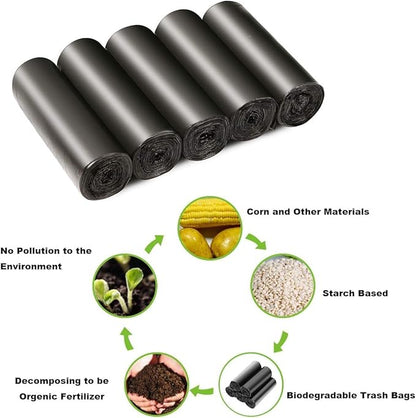 4 Gallon Biodegradable Black Trash Bag - Small Garbage Bags For Bathroom Can 4-6 Gallon 200 Counts Compostable Kitchen Unscented Recycling Little Waste Basket Liners Office Bulk Acqkunlo