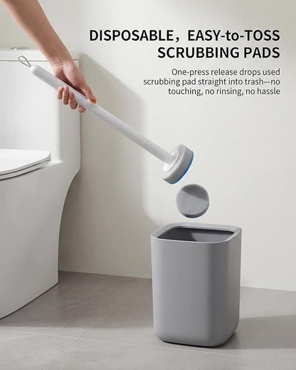 Disposable Toilet Cleaning Brush Kit with 18 Refill Heads, One-Press Release, Built-in Cleaning Solution, Wall-Mounted Storage, Ideal for Bathroom, Home, Rental and Airbnb