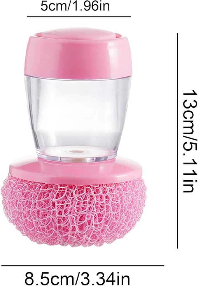 awakentti Soap Dispensing Palm Brush, Soap Dispensing Palm Brush Storage Set, Refillable and Visible, Portable Dish Brush for Dishes Pot Pan Kitchen Sink Scrubbing (Pink)