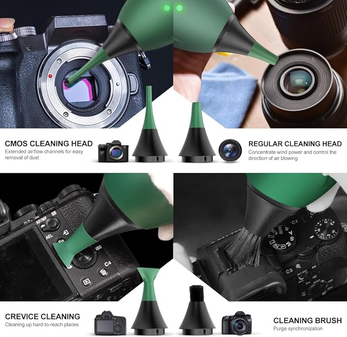 LENSGO Electric Air Blow,Camera Cleaning Kits with 4 Cleaning Heads for CMOS/Regular/Crevice Clean and Brush, 4.0kPa Dust Removal Type C Charge (Green)
