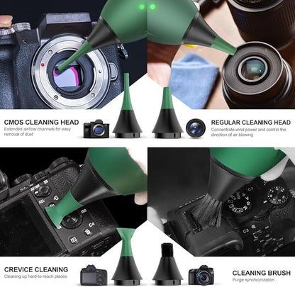 LENSGO Electric Air Blow,Camera Cleaning Kits with 4 Cleaning Heads for CMOS/Regular/Crevice Clean and Brush, 4.0kPa Dust Removal Type C Charge (Green)