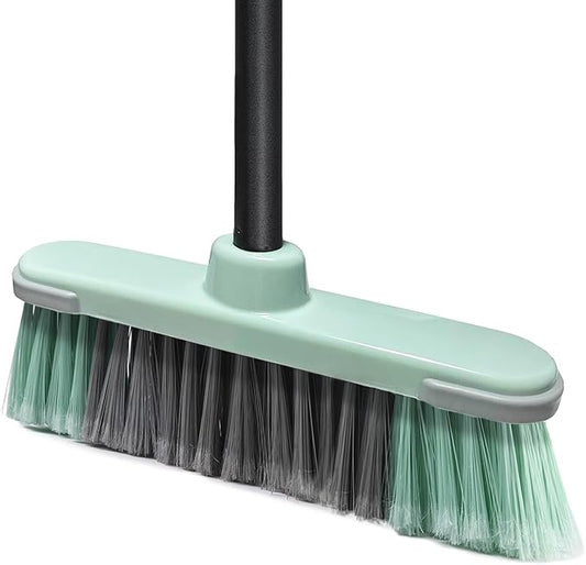 Indoor Broom Soft Bristle Brooms - Brooms for Sweeping Indoor Pet Hair, House Broom for Cleaning Hardwood, Tile, and Decking Surfaces Across.（Green）