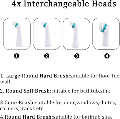 Electric Cleaning Brush with 4 in 1 Multiple Brush Heads,Indoor Household Cordless Motorized Brush for Bathroom Toilet Kitchen Tile Crevice