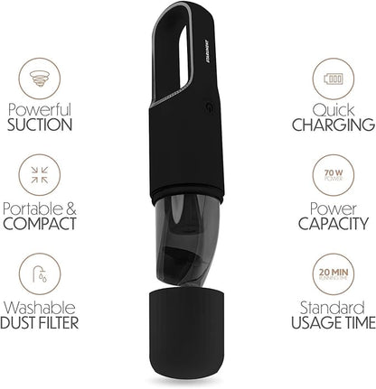 STARUMENT Portable Hand Vacuum Cleaner Handheld Cordless Cleaner for Dust Pet Hair Dirt Home Car Interior Lightweight, Easy to Use, Compact Design Battery Rechargeable with USB-C Cable - Black