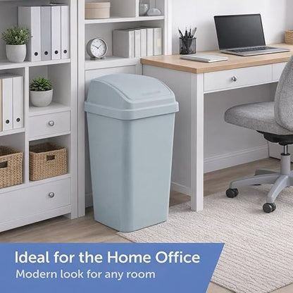 SKYREN 13 Gallon Kitchen Trash Can with Swing Top Lid, Plastic Garbage Bin for Home, Office, and Kitchen Waste, Large Capacity Wastebasket, Light Gray