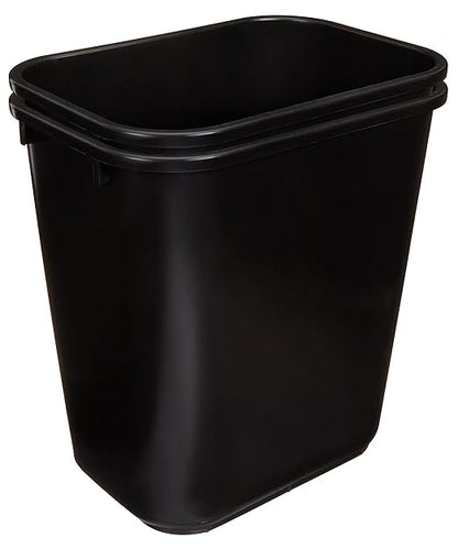 Amazon Basics Rectangular Plastic Office Wastebasket, 7 Gallon, Easy to Clean, Black, Pack of 2