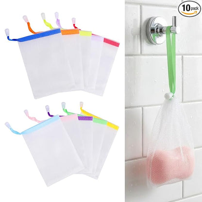 Styquenzer 10 PCS Exfoliating Mesh Soap Pouches, Soft Soaps Saver Bags with Drawstring, Gentle Foam Net Pouch for Bath Shower Spa, Handmade Soap Holder Sack for Body Face Cleansing (Color Random)