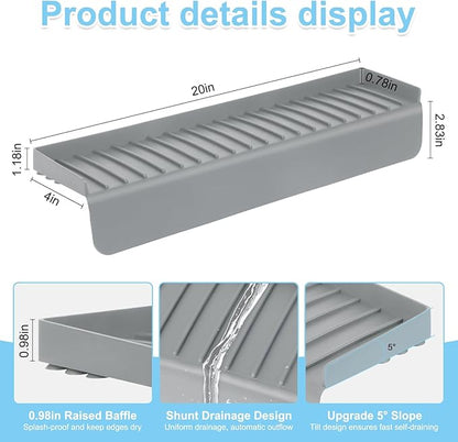 Silicone Faucet Splash Guard 4" x 20", Faucet Water Catcher Mat, Longer Silicone Sink Mat for Kitchen, Bathroom, Laundry Room, Farmhouse for Quartz Kitchen Sink（Gray）