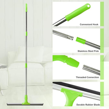 17.2"Professional Floor Scrubber Shower Squeegee,Double Flexible Rubber Silicone Broom with Long Stainless Steel Handle for Swimming Pool, Concrete Floors,Shower Tiles,Garages,Windows,Pet Hair Removal