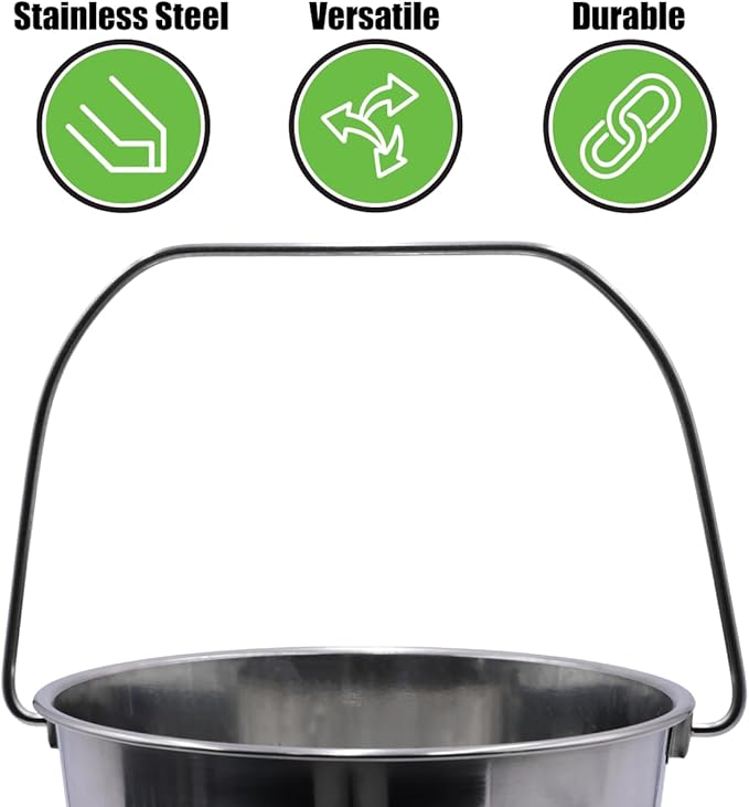 Grip Stainless Steel Bucket (2 Gallon) - Great for Pets, Cleaning, Food Prep - Hang on Fences, Cages, Kennels - Home, Garage, Workshop