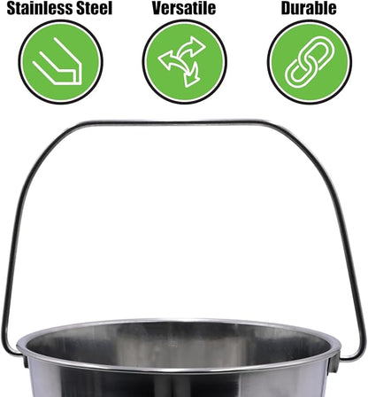 Grip Stainless Steel Bucket (2 Gallon) - Great for Pets, Cleaning, Food Prep - Hang on Fences, Cages, Kennels - Home, Garage, Workshop