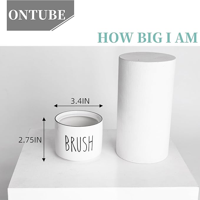 ONTUBE Ceramic Dish Brush Holder, Farmhouse Scrub Brush Holder Dishwashing Brush Stand, Soap Dispensing Kitchen Brushes Holder (White)