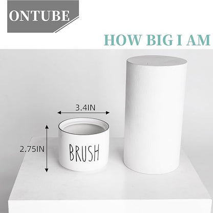ONTUBE Ceramic Dish Brush Holder, Farmhouse Scrub Brush Holder Dishwashing Brush Stand, Soap Dispensing Kitchen Brushes Holder (White)