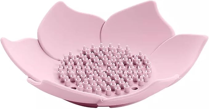 Adorable Pink Peri - 2-Pack Pink Soap Dish for bar soap Lovers | Self draining Hole Holder | Pink Floral Decor Bathroom Accessories | Zero Waste Gift (Silicone)