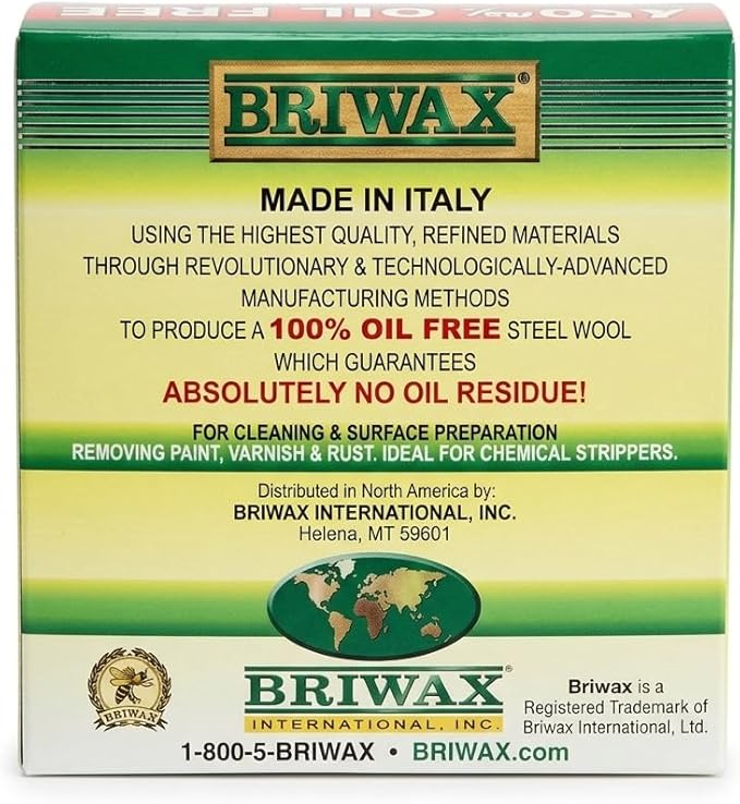 Briwax 0000 Steel Wool Scrubber, 100 Percent Oil-Free, Extra Fine