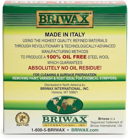 Briwax 0000 Steel Wool Scrubber, 100 Percent Oil-Free, Extra Fine
