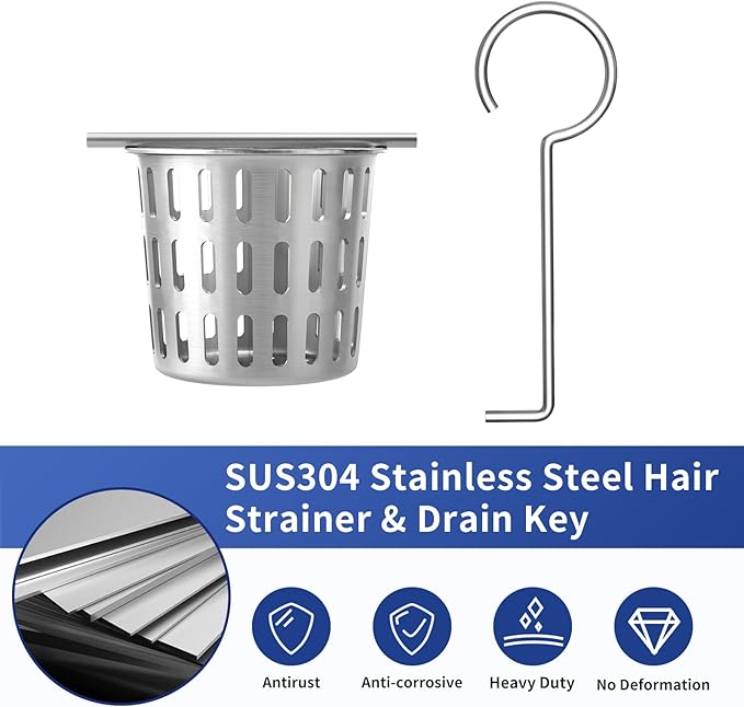 Hair Catcher Hair Strainer, 304 Stainless Steel Filter w/Stainless Drain Key Lifting Hook, Hair and Debris Trap for Bernkot Square Linear Shower Drain (Silver 1PC)