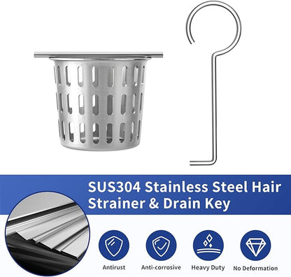 Hair Catcher Hair Strainer, 304 Stainless Steel Filter w/Stainless Drain Key Lifting Hook, Hair and Debris Trap for Bernkot Square Linear Shower Drain (Silver 1PC)