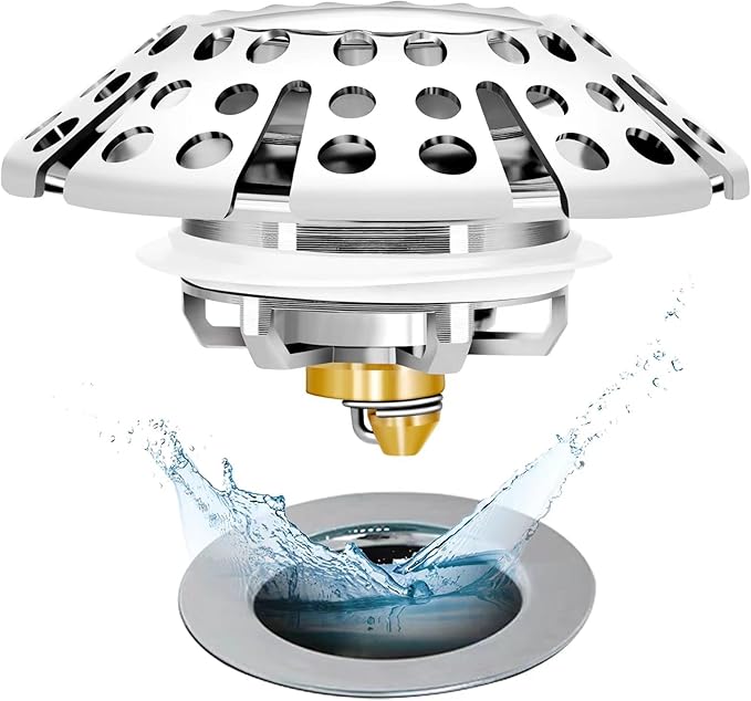 Anlige Bathtub Drain Stopper, Pop Up Tub Stopper with Drain Hair Catcher, Bathtub Plug and Cover with Strainer, Universal for 1.5 to 1.8in Tub Drain Hole