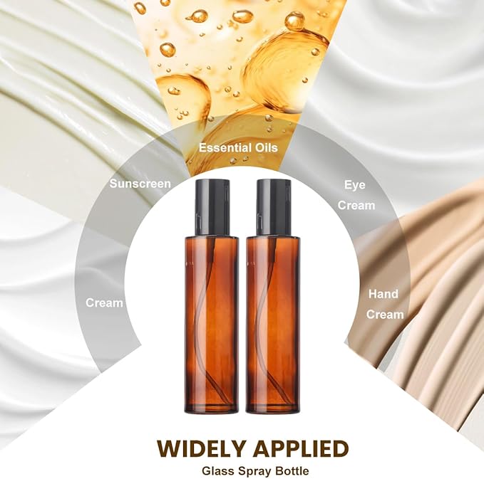 UPSTORE 2 Pcs 100ml 3.4oz Amber Glass Spray Bottles Refillable Fine Mist Spray Bottles Cosmetic Bottles Container Vials for Essential Oils Aromatherapy Perfumes Makeup