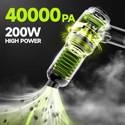 Handheld Car Vacuum Cordless, Portable Cars Vacuum Cleaner with High Power, Powerful 4-in-1 Hand Held Air Duster Fast Cleaning for Car,Home,Office,Pet Hair（Green）