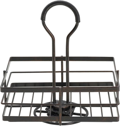 Gourmet Basics by Mikasa Nova Rotating Condiment Caddy, Handcrafted Iron and Acacia Wood Table Organizer with Spinning Platform and Carrying Handle, Contemporary Black Finish, 8.75 x 7 x 9.25 Inches