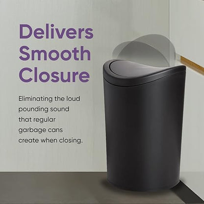 Superio Small Bathroom Trash Cans with Lid 4 Pack (1 1/2 Gallon, 6 Liter), Modern Matte Black Mini Waste Bin with Swing Lid Plastic Garbage Can for Bathroom, Bedroom, Office, Under Desk
