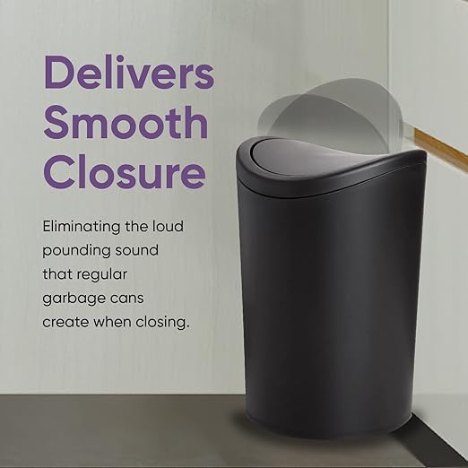 Superio Small Bathroom Trash Can with Lid, Modern Matte Black Mini Waste Bin with Swing Lid (1 1/2 Gallon, 6 Liter) Plastic Garbage Can for Kitchen, Bathroom, Bedroom, Office, Under Desk (2, Black)
