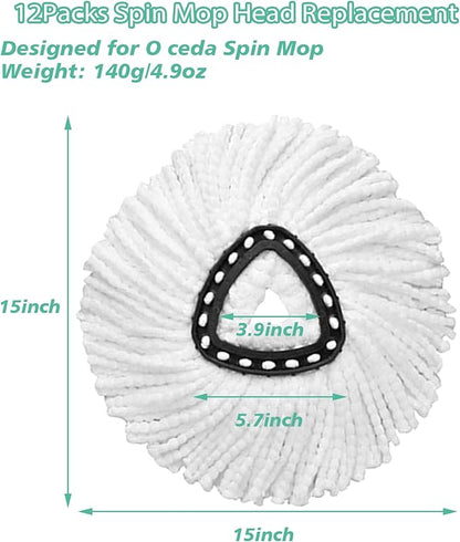 12 PCS Spin Mop Replacement Head,100% Microfiber Mop Refills Head Compatible with Triangle Spin Mop, 360 Degree Micro Spinning Mop Replace Head for Easy House Cleaning Floor Mopping…