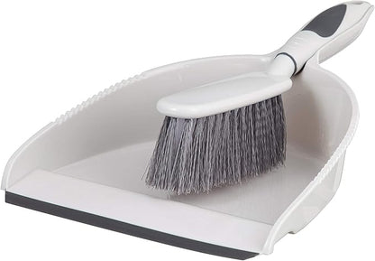 Dustpan and Brush Set, Hand Broom with Ergonomic Grip Handle - Rubber Edge for Easy Dirt Pickup, Durable Material - Grey & Blue Hand Brush by Superio, 2-Pack (Gray, 2-Pack)