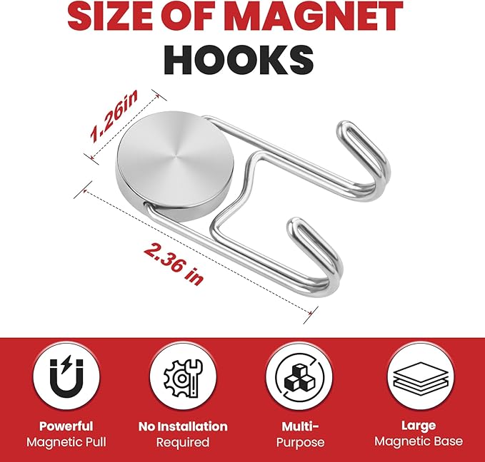Buelkmag Magnetic Hooks 80Lbs+ 2026 Cruise Essentials Magnet Hook Heavy Duty Magnets Hanging Hooks for Refrigerator Grill Toolbox Cabins Outdoor 4 Pack (Silver)