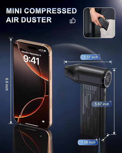 Rechargeable Compressed Air Duster, Min Blower Jet Turbo Fan, 200,000RPM 3-Gear Adjustable,Car Dryer Air Blower Cleaning,Air Cleaner for Computer,Cordless Leaf Blower Multi-Use