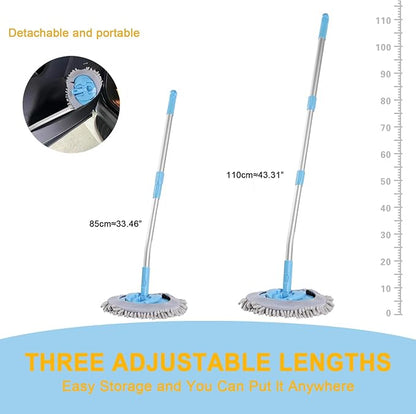 15° Curved Car Wash Brush with 43" Telescopic Handle, Microfiber Chenille Car Wash Mop for RV, SUV, Truck & Boat – Soft Scratch-Free Extendable Cleaning Tool (Light Blue&Silver Gray)