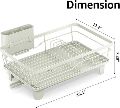 Urackify Dish Drying Rack for Kitchen Counter, Sink Dish Rack with Drainboard, Large Dish Drainer with Cups Holder, Home Countertop Plate Dryer Storage Rack with Cutlery Holder, Soft Celery Green