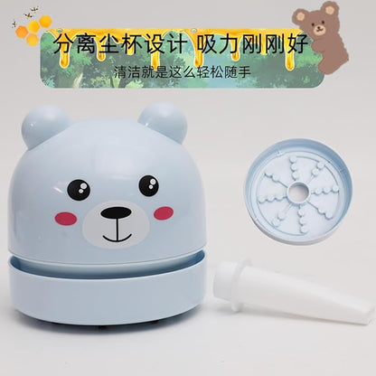 1pc - Automatic Desktop Cleaner Cartoon Teddy Bear Charging Mini Vacuum Cleaner-Blue