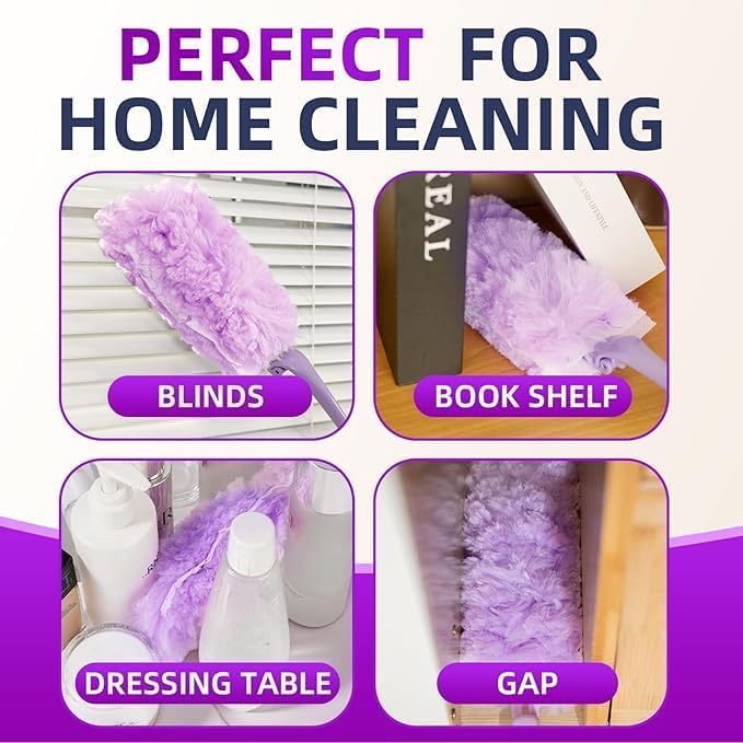Duster Refills Compatible with Swiffer, 20 Count with 2 Handles, Heavy Duty 360° 4X Microfiber Stay-On Pads, Unscented Disposable Duster for Home Pet Hair Blinds Ceiling Fans Cleaning